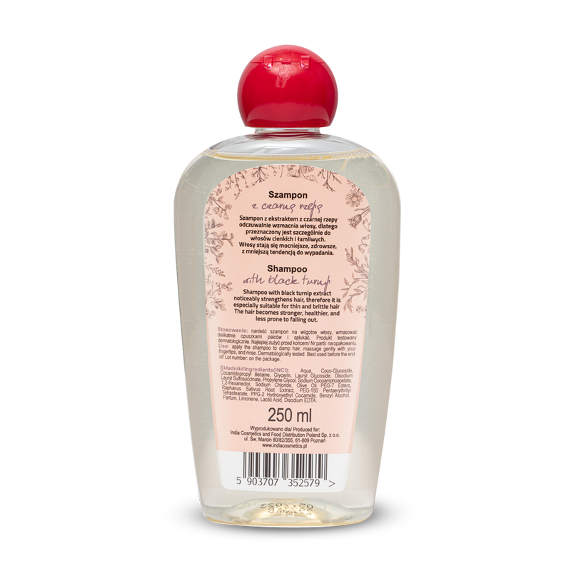 India Cosmetics shampoo with black turnip  – šampūnas su juodosios ropės ekstraktu - stiprinantis plaukus
