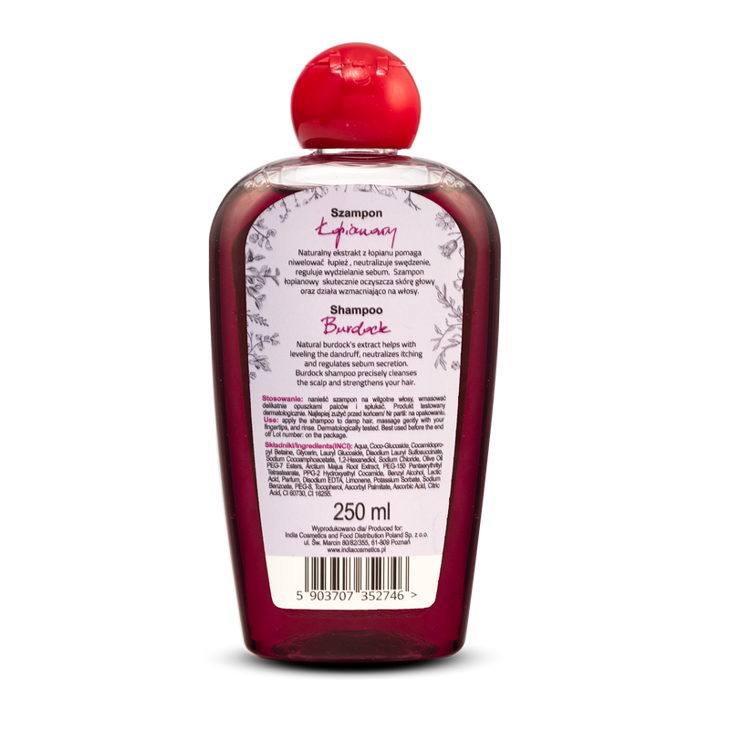 India Cosmetics shampoo with burdock  – šampūnas su varnalėšų ekstraktu - nuo pleiskanų